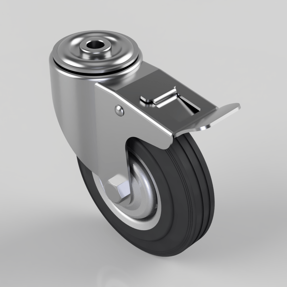 Pressed Steel Bolt Hole Swivel Castor Brake 125mm 100kg Load