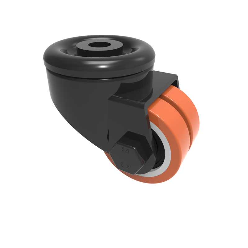 Polyurethane Cast Iron Bolt Hole Swivel Castor 50mm 160kg Load