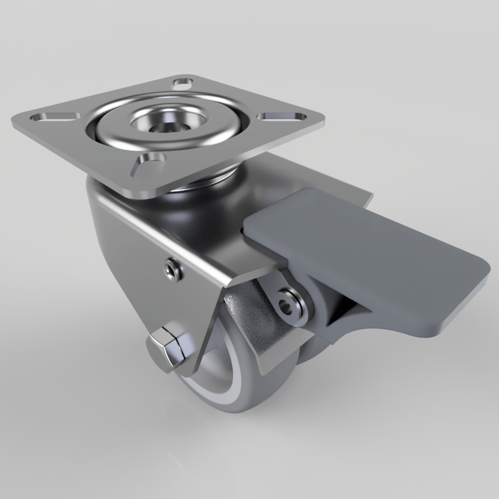 Grey Rubber Plate Swivel Castor Brake 50mm 60kg Load