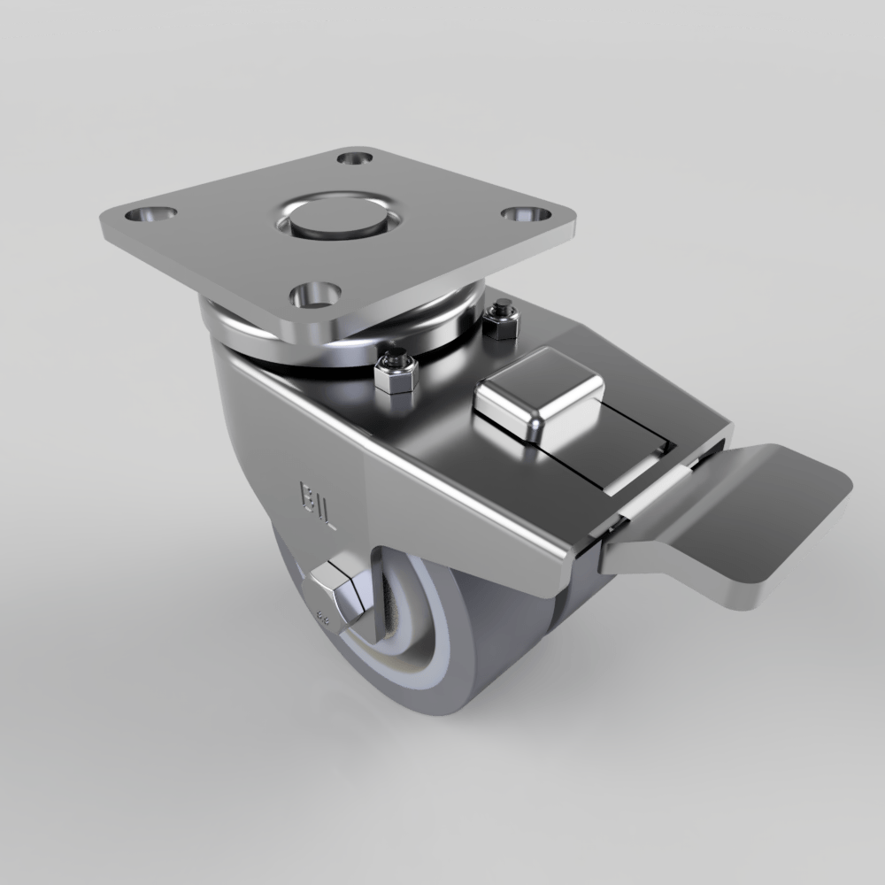 Grey Rubber Plate Swivel Castor Brake 50mm 55kg Load