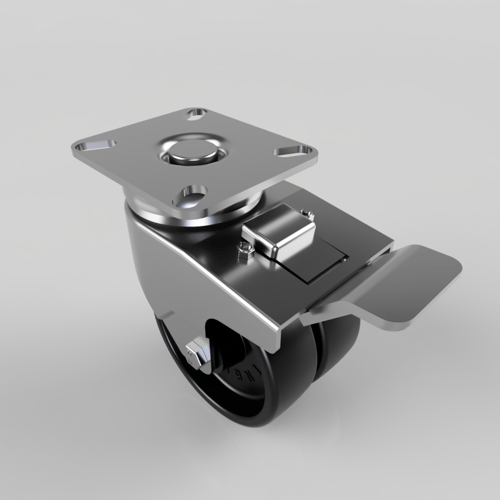Polypropylene Plate Swivel Castor Brake 75mm 90kg Load