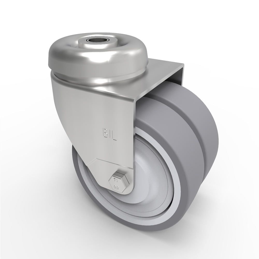 Grey Rubber Bolt Hole Swivel Castor 75mm 90kg Load