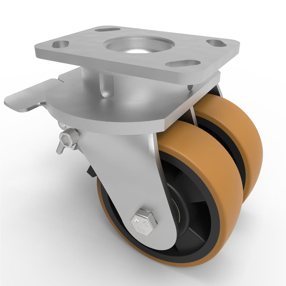 Polyurethane Nylon Plate Swivel Castor Brake125mm 800kg Load