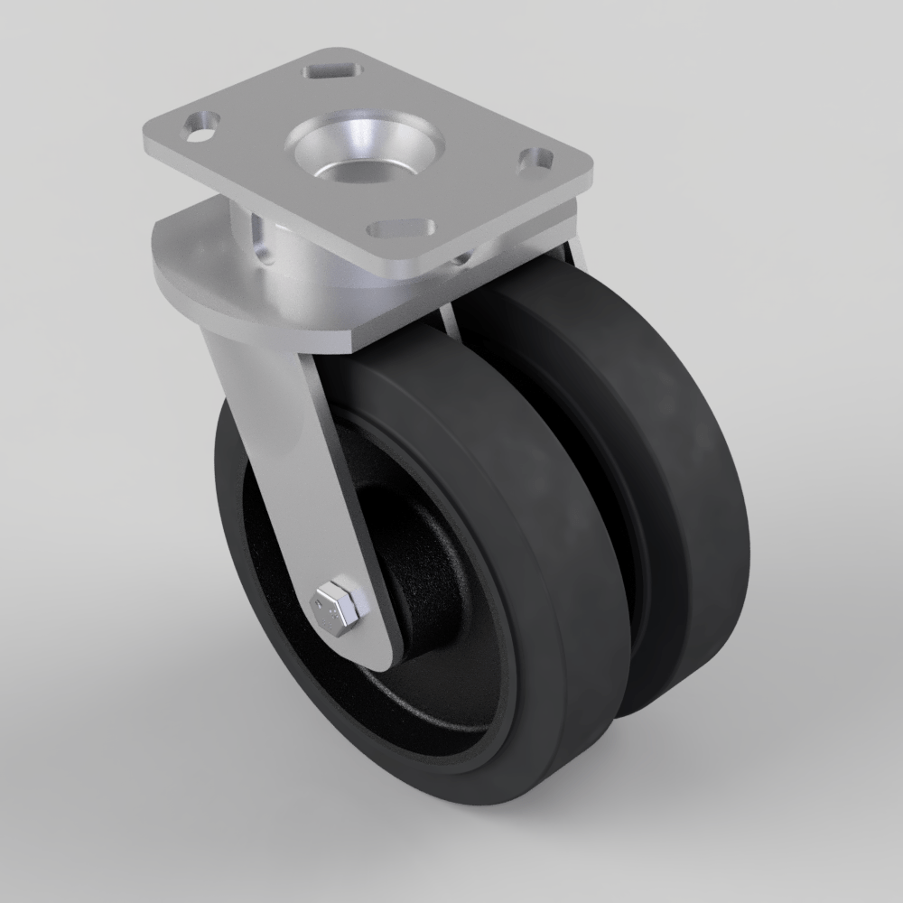 Elastic Rubber Cast Iron Plate Swivel Castor 200mm 1000kg Load