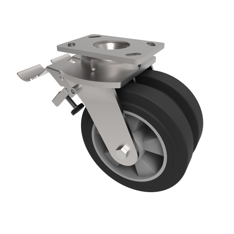 Elastic Rubber on Aluminium Plate Swivel Castor Brake 200mm 1000kg Load