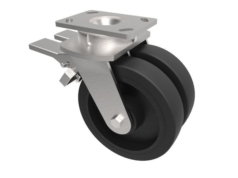 Elastic Rubber Cast Iron Plate Swivel Castor Brake 200mm 1200kg Load