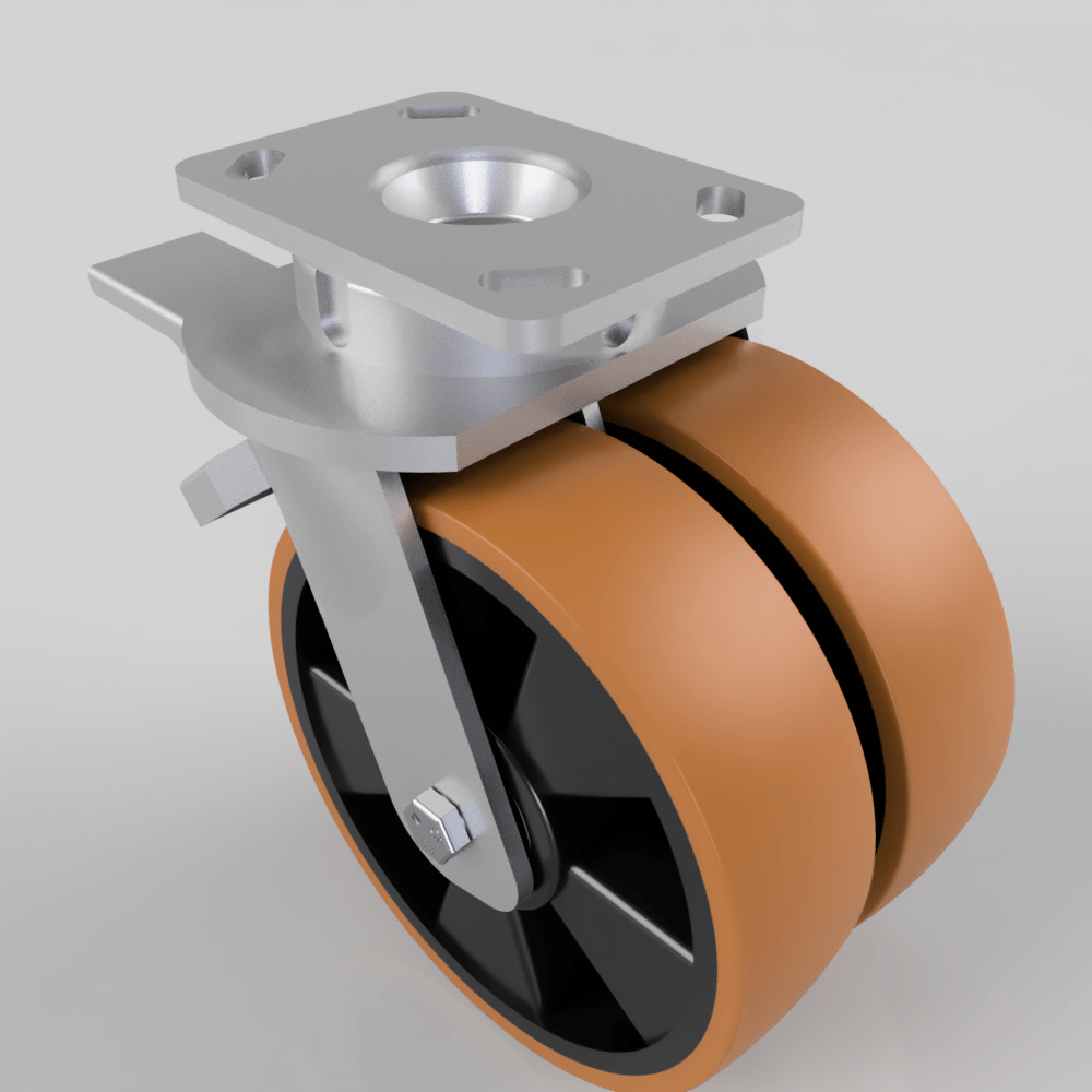 Polyurethane Nylon Plate Swivel Castor Brake 200mm 1500kg Load