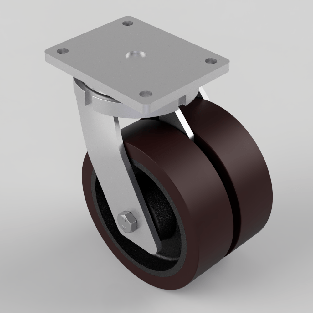 Polyurethane Cast Iron Plate Swivel Castor 200mm 2600kg Load