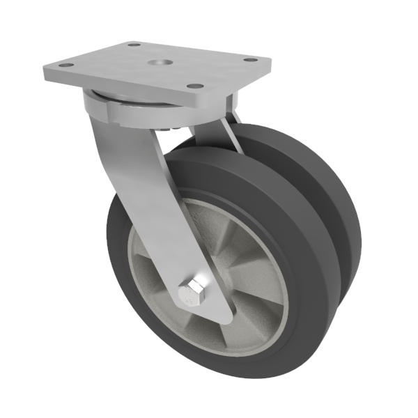 Elastic Rubber on Aluminium Plate Swivel Castor 250mm 1300kg Load