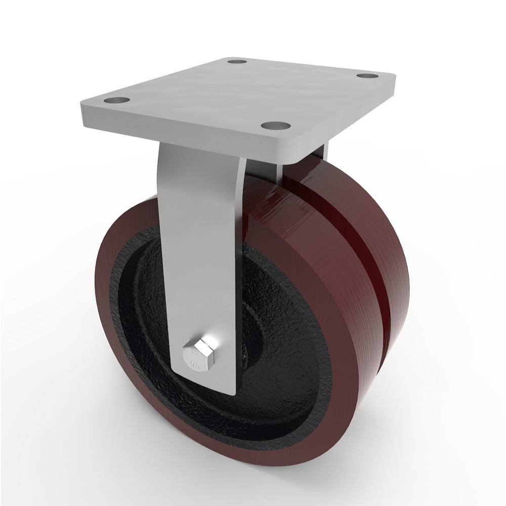 Polyurethane Cast Iron Plate Fixed Castor 250mm 2800kg Load