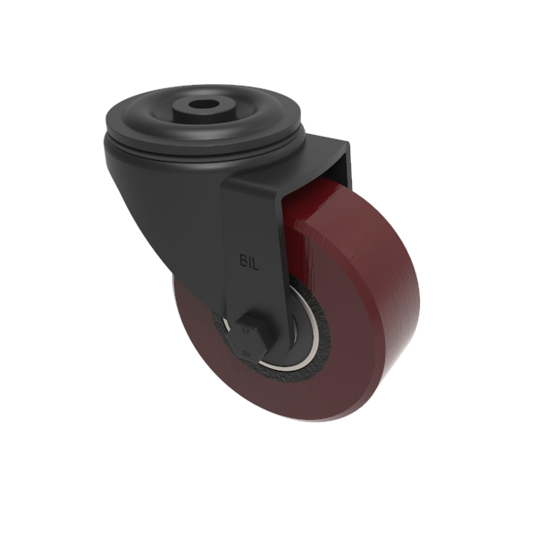 Polyurethane Cast Iron Bolthole Swivel Castor 100mm 250kg Load