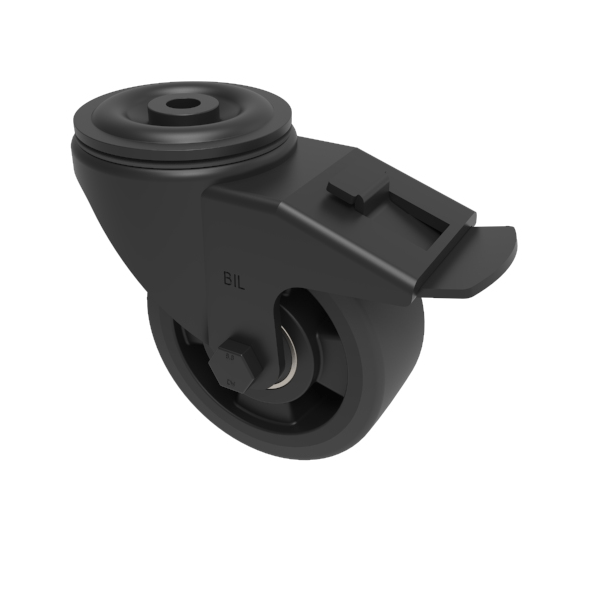 Polyurethane Nylon Bolthole Swivel Castor Brake 100mm 300kg Load
