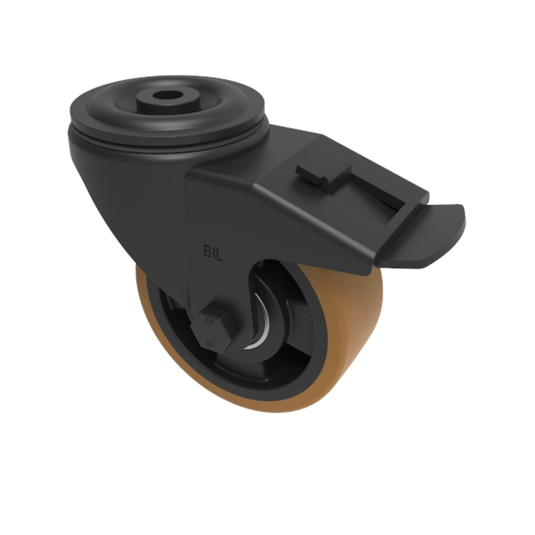 Polyurethane Nylon Bolthole Swivel Castor Brake 100mm 300kg Load