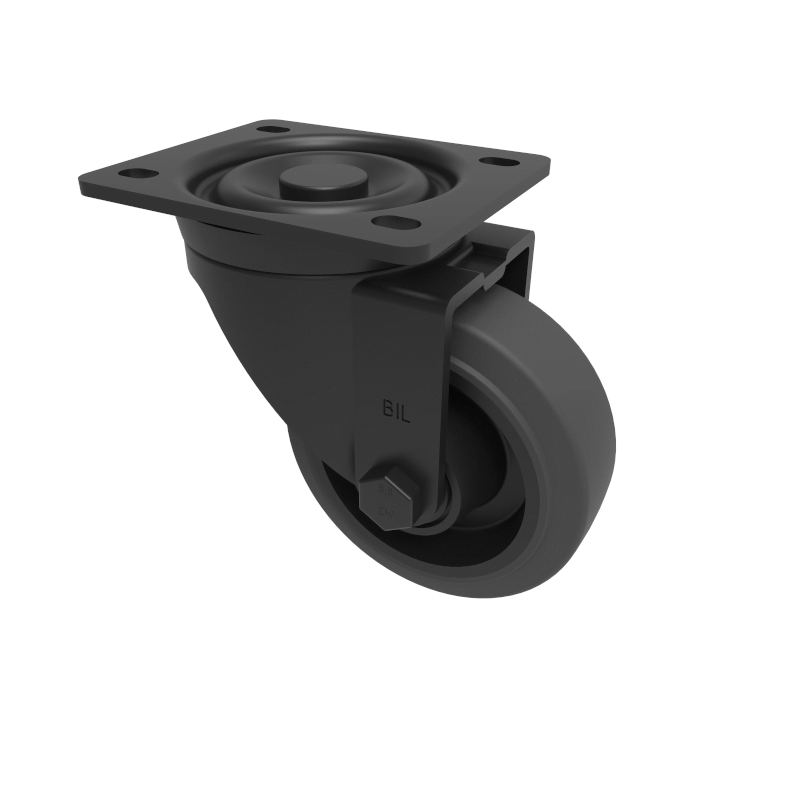 Black Elastic Rubber 65ShoreA Plate Swivel Castor 100mm 200kg Load