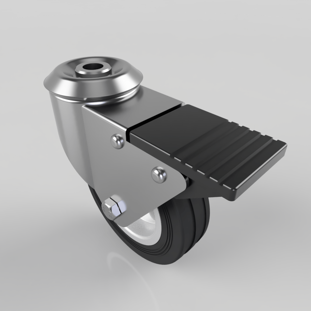 Black Rubber Pressed Steel Bolt Hole Swivel Castor Brake 100mm 70kg