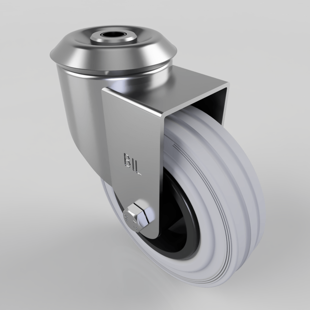 Grey Rubber Polypropylene Bolt Hole Swivel Castor 100mm 70kg Load