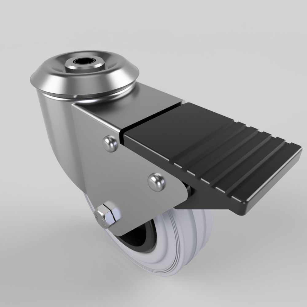Grey Rubber Polypropylene Bolt Hole Swivel Castor Brake 100mm 70kg Load