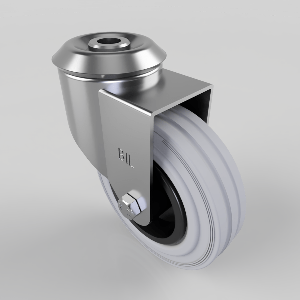 Grey Rubber Polypropylene Bolt Hole Swivel Castor 100mm 70kg Load