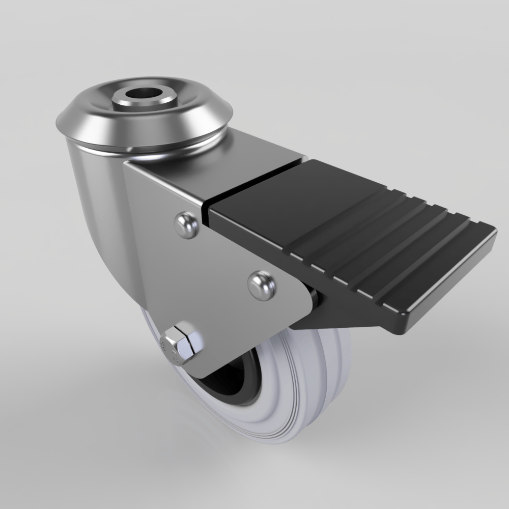 Grey Rubber Polypropylene Bolt Hole Swivel Castor Brake 100mm 70kg Load