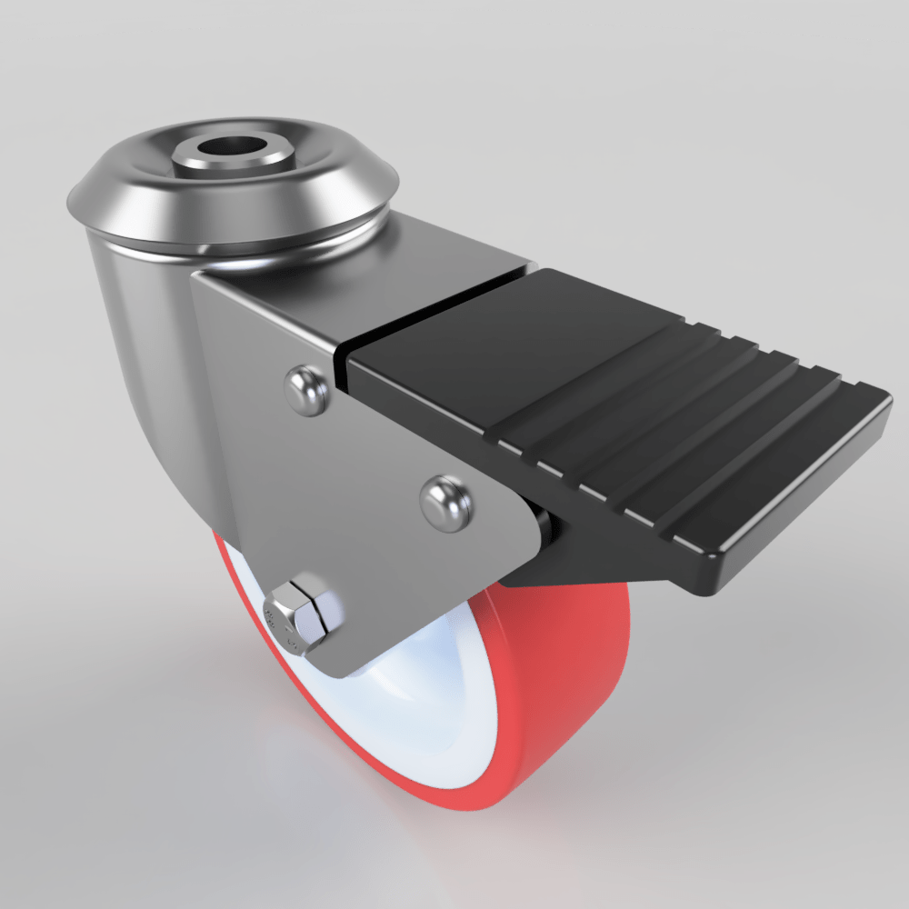 Polyurethane Bolt Hole Swivel Castor Brake 100mm 125kg Load