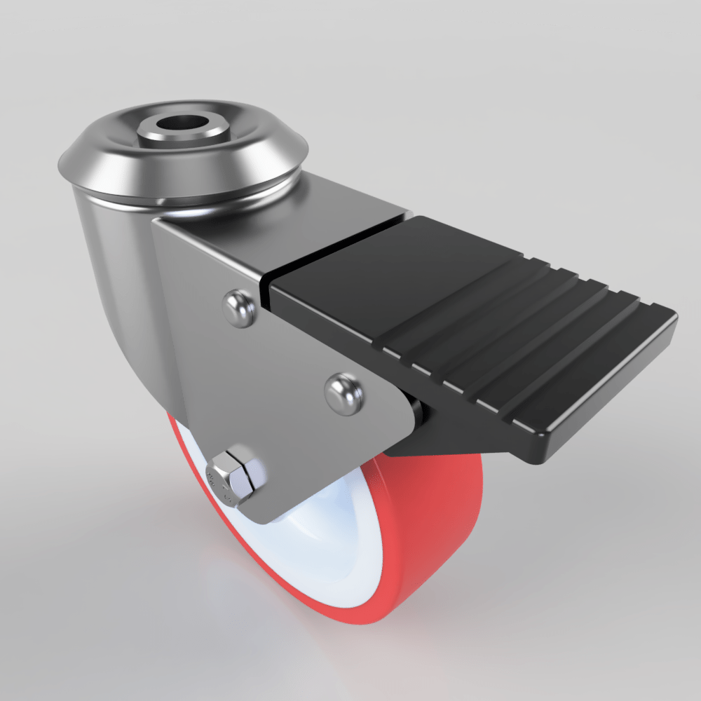 Polyurethane Bolt Hole Swivel Castor Brake 100mm 125kg Load