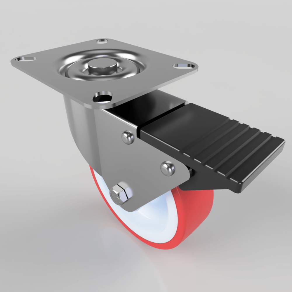 Polyurethane Plate Swivel Castor Brake 100mm 125kg Load