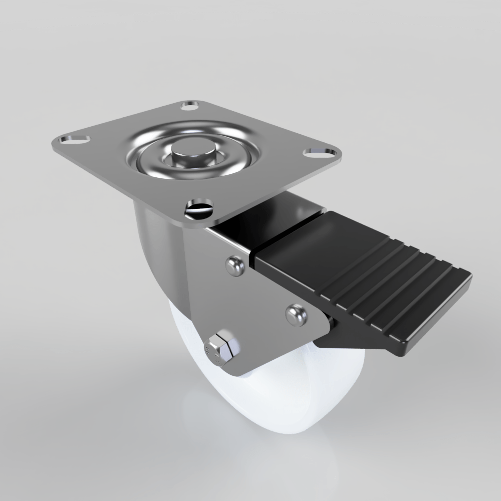 Polypropylene Plate Swivel Castor Brake 100mm 125kg Load