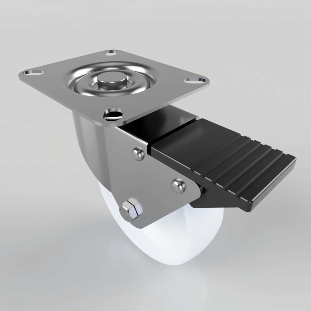 Polypropylene Plate Swivel Castor Brake 100mm 125kg Load