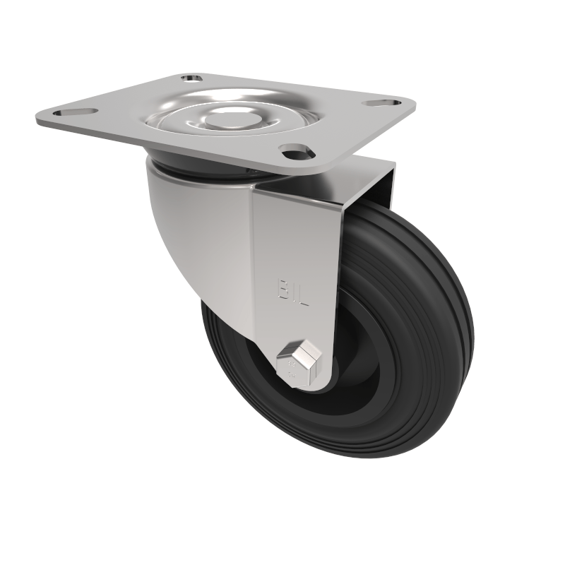 Black Rubber Plate Swivel Castor 100mm 70kg Load