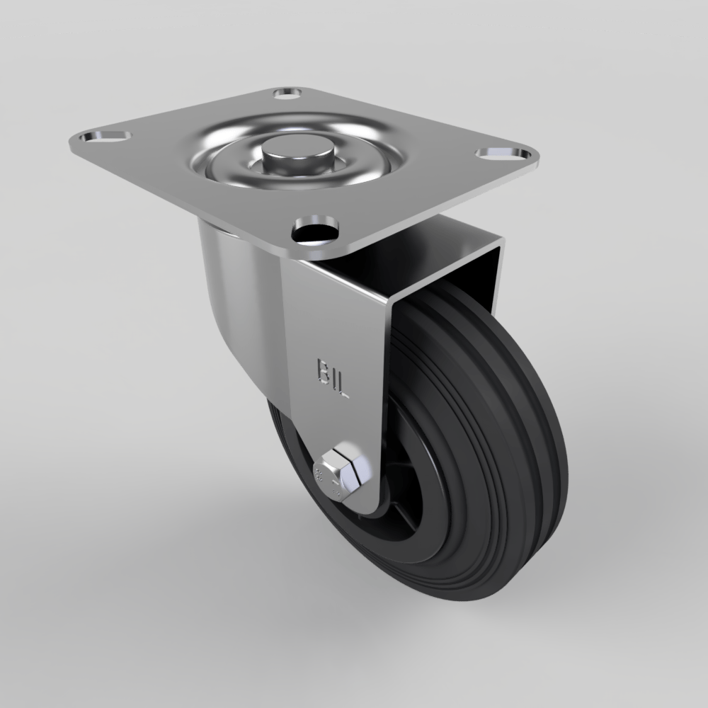 Black Rubber Plate Swivel Castor 100mm 70kg Load