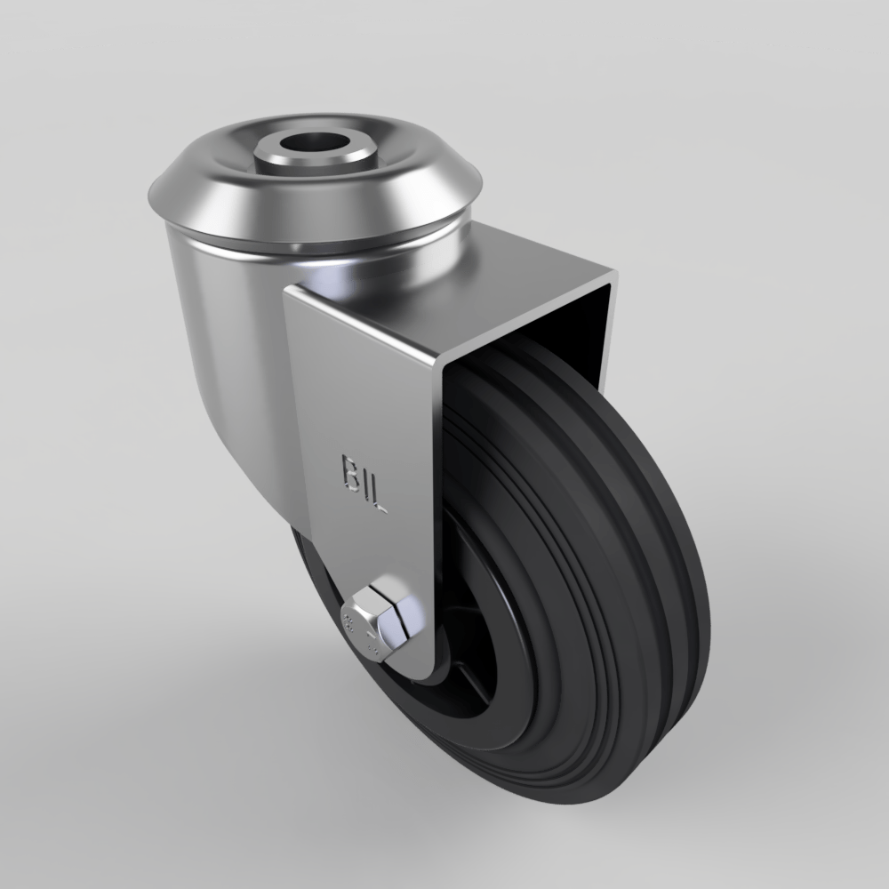 Black Rubber Bolt Hole Swivel Castor 100mm 70kg Load