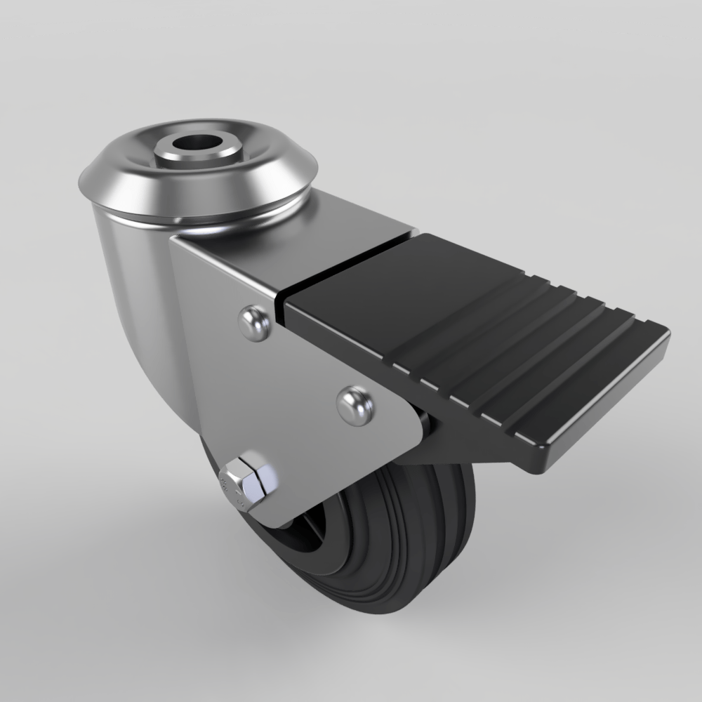 Black Rubber Bolt Hole Swivel Castor Brake 100mm 70kg Load