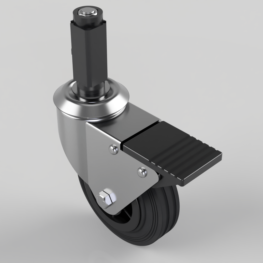 Black Rubber Swivel Braked Expander 100mm 70kg