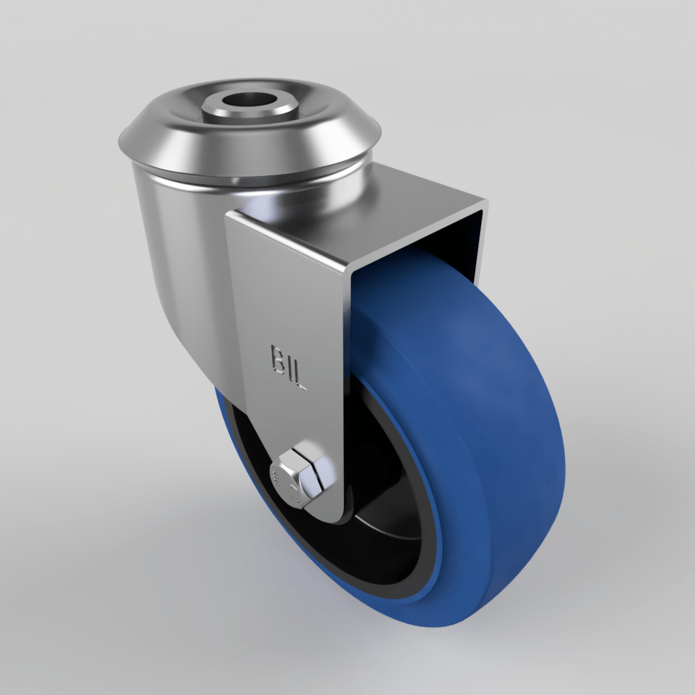 Blue Elastic Rubber Bolt Hole Swivel Castor 100mm 125kg Load