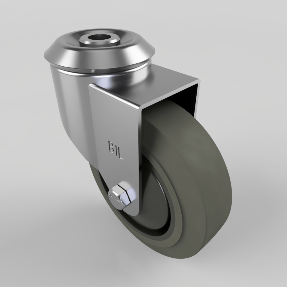 Soft Grey Rubber Bolt Hole Swivel Castor 100mm 100kg Load