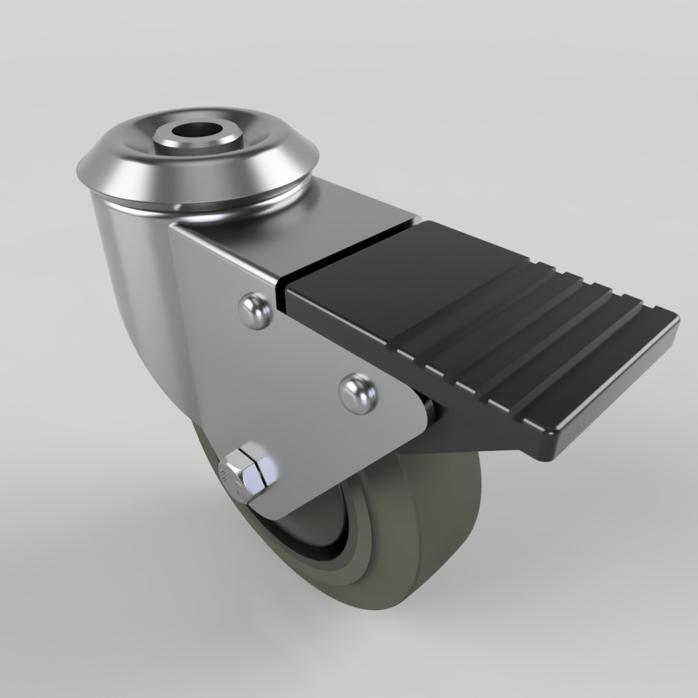 Soft Grey Rubber Bolt Hole Swivel Castor Brake 100mm 100kg Load