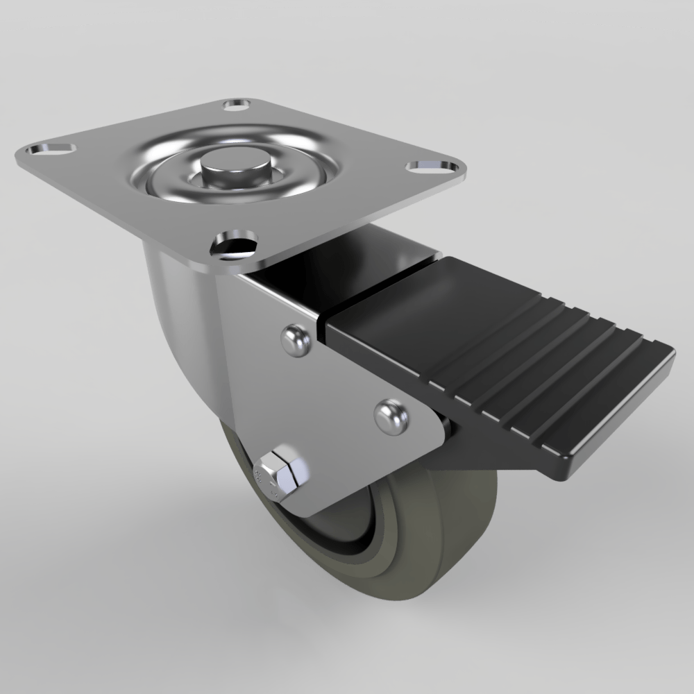Soft Grey Rubber Plate Swivel Castor Brake 100mm 100kg Load