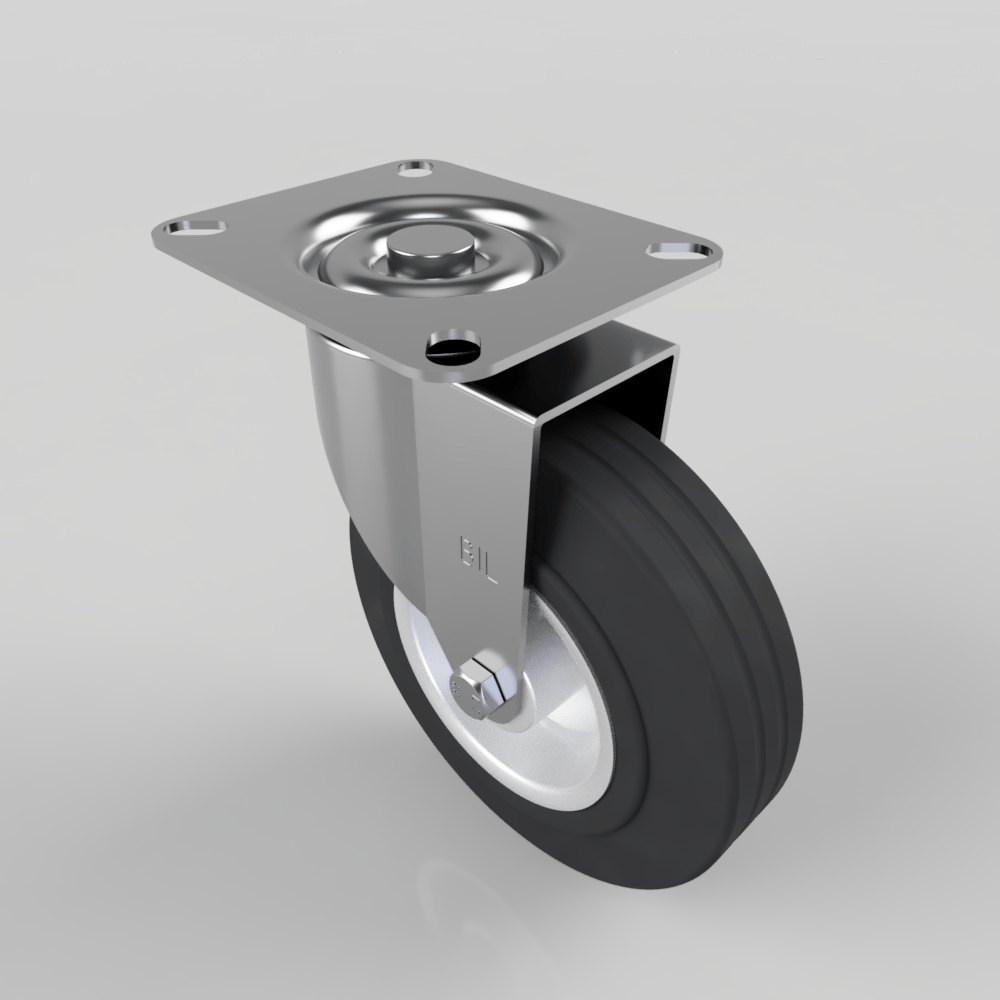 Black Rubber Steel Plate Swivel Castor 125mm 90kg Load