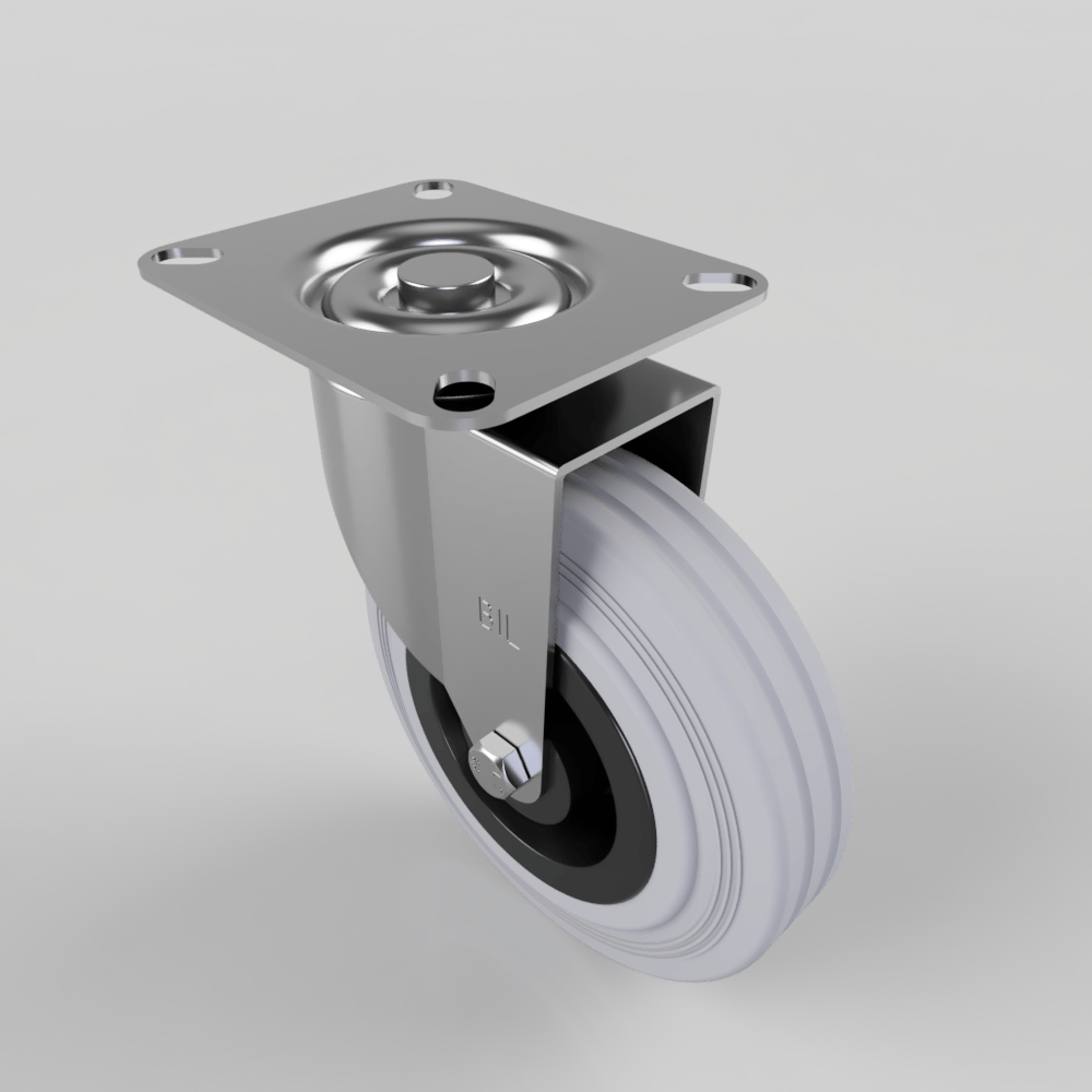 Grey Rubber Polypropylene Plate Swivel Castor 125mm 90kg Load