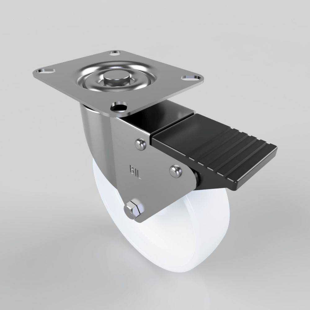 Polypropylene Plate Swivel Castor Brake 125mm 125kg Load