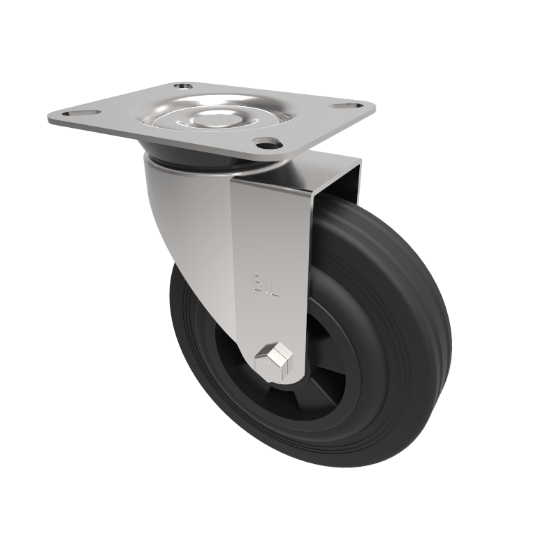 Black Rubber Plate Swivel Castor 125mm 90kg Load