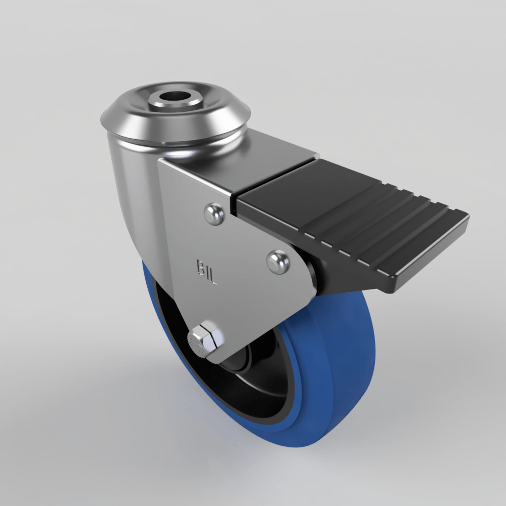 Blue Elastic Rubber Bolt Hole Swivel Castor Brake 125mm 125kg Load