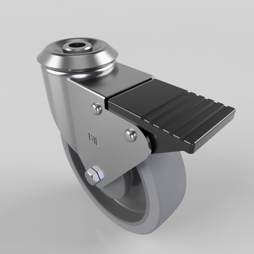 Soft Grey Rubber Bolt Hole Swivel Castor Brake 125mm 120kg Load