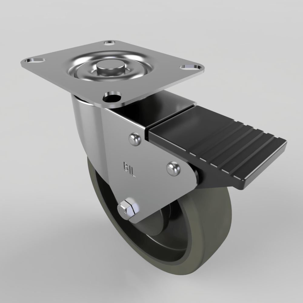 Soft Grey Rubber Plate Swivel Castor Brake 125mm 125kg Load