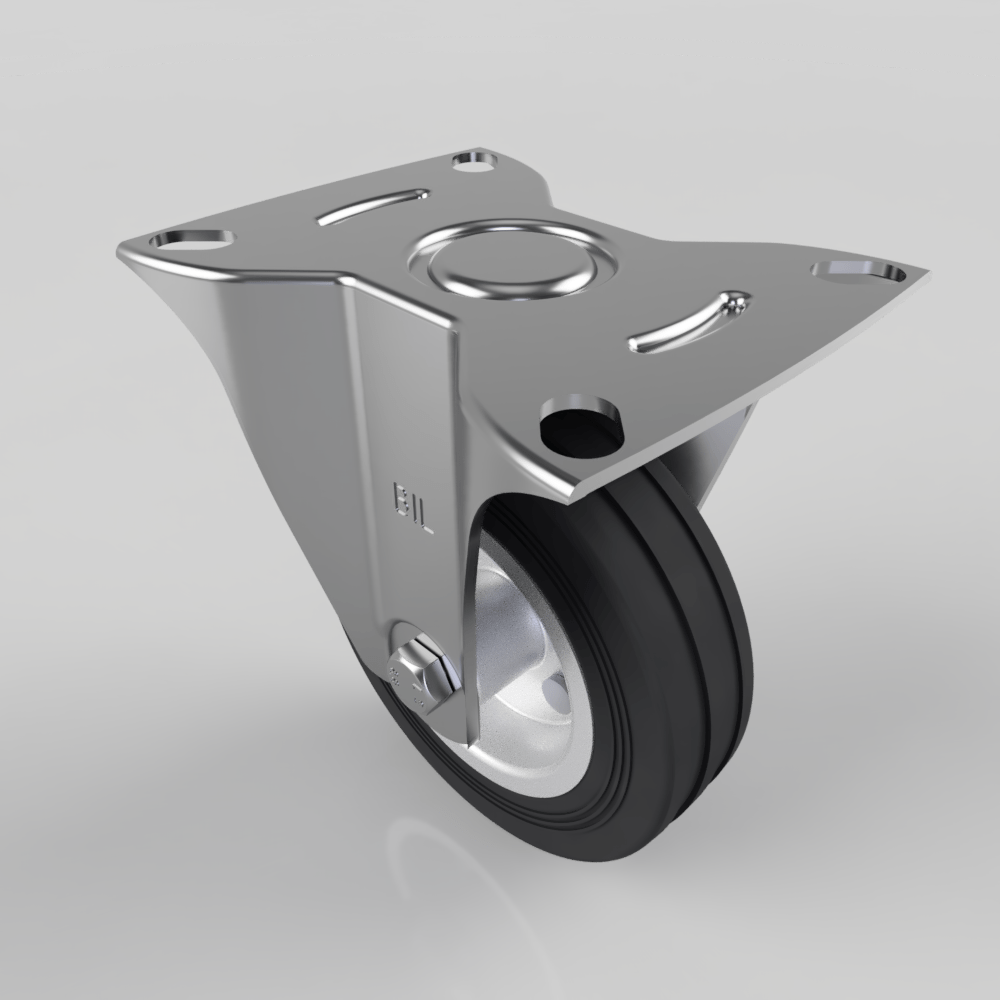 Black Rubber Steel Plate Fixed Castor 100mm 70kg Load