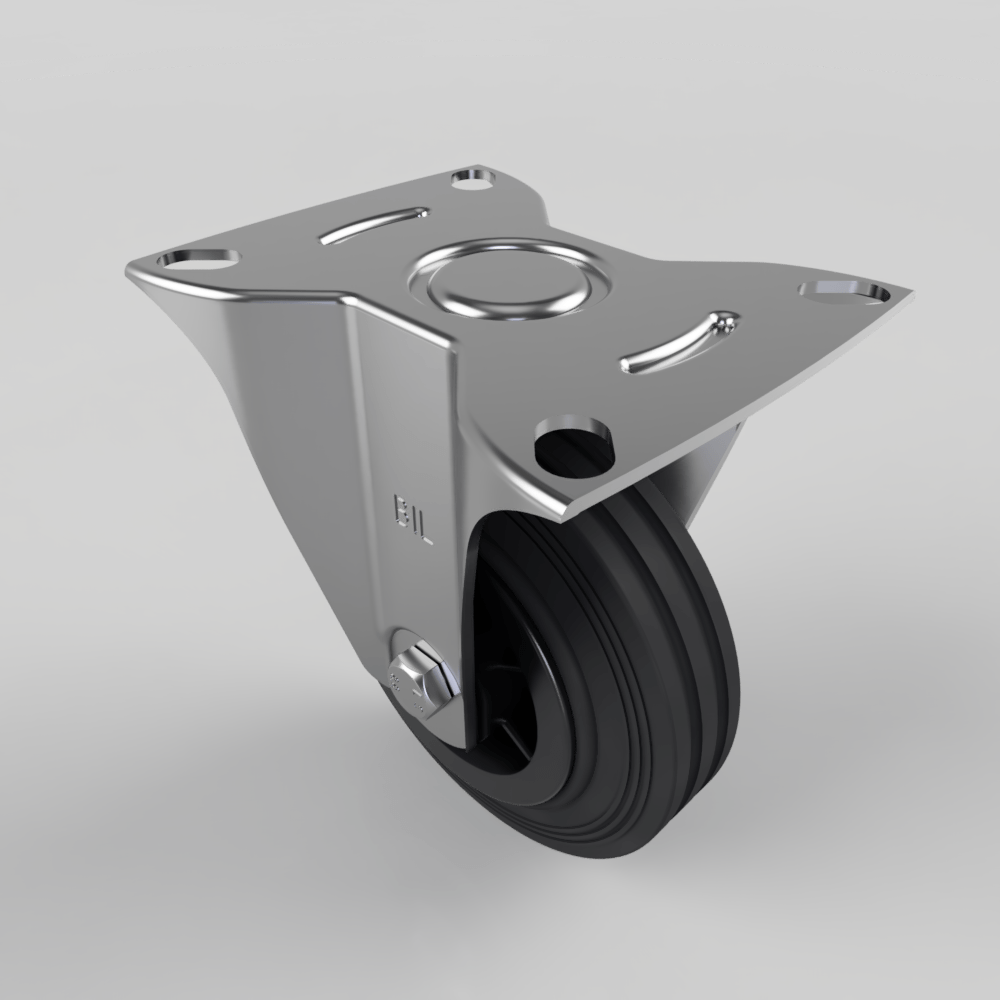 Black Rubber Plate Fixed Castor 100mm 70kg Load