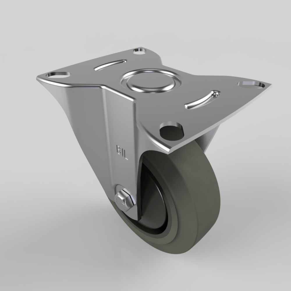 Soft Grey Rubber Plate Fixed Castor 100mm 100kg Load