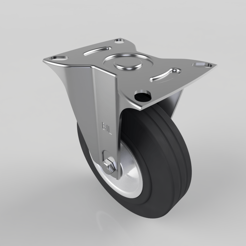 Black Rubber Steel Plate Fixed Castor 125mm 90kg Load