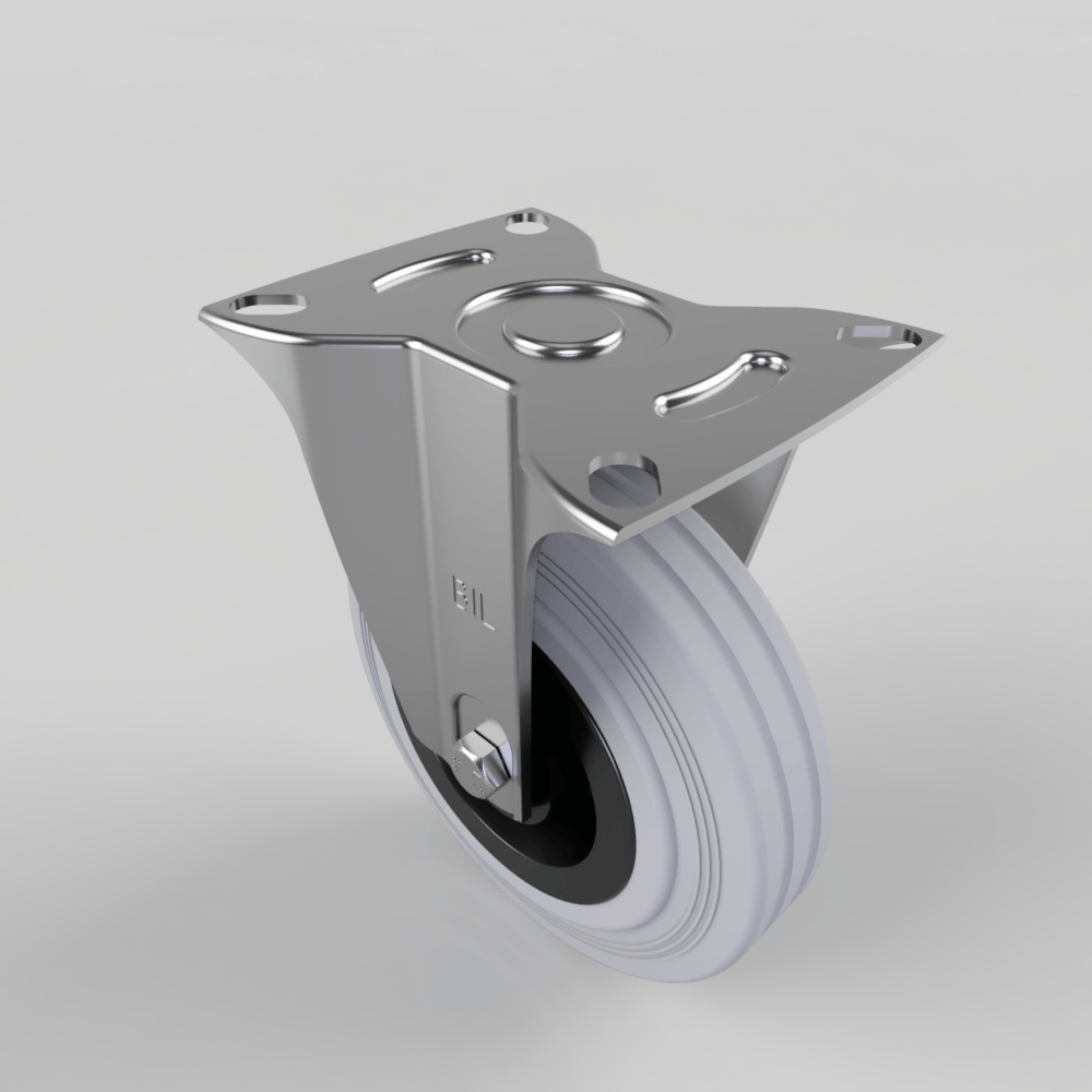 Grey Rubber Polypropylene Plate Fixed Castor 125mm 90kg Load