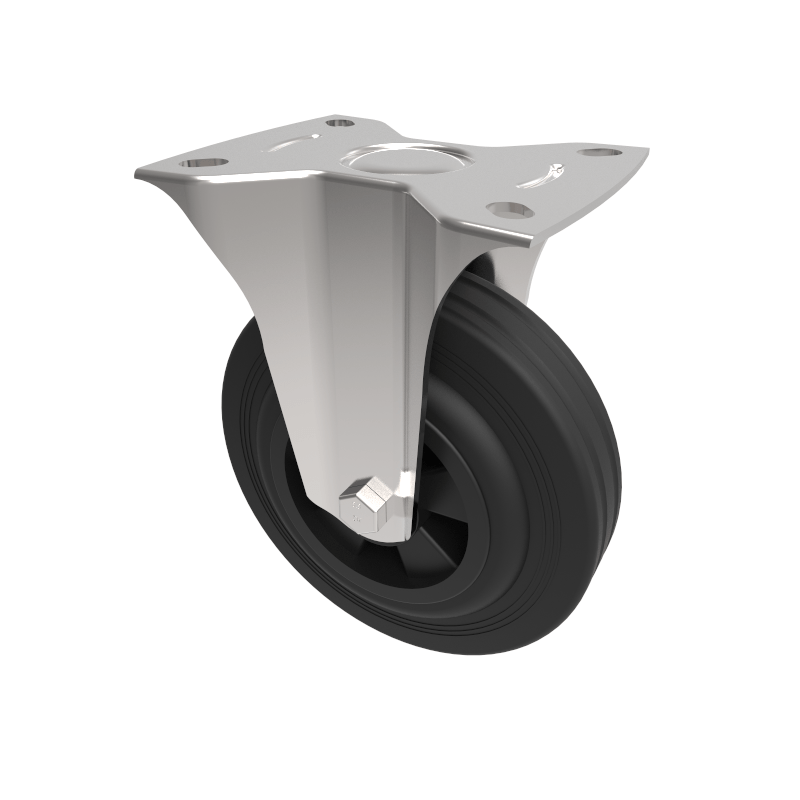 Black Rubber Plate Fixed Castor 125mm 90kg Load